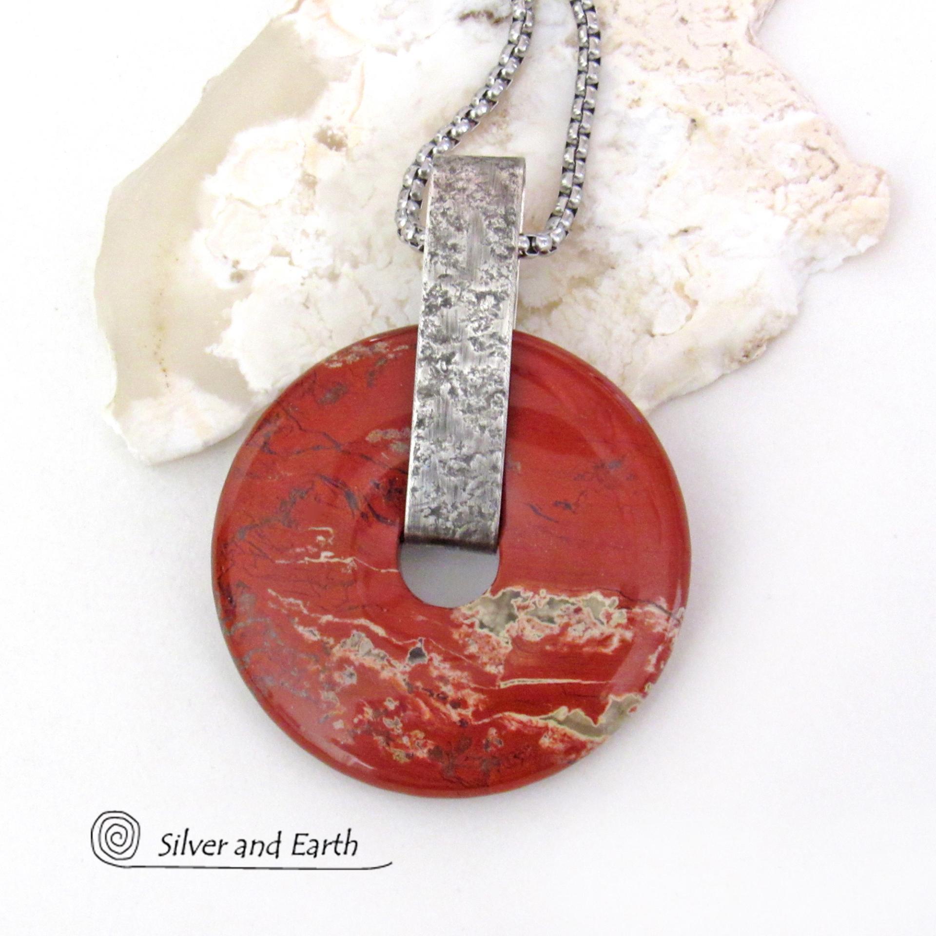 Red Jasper Sterling Silver Pendant Necklace - Natural Stone